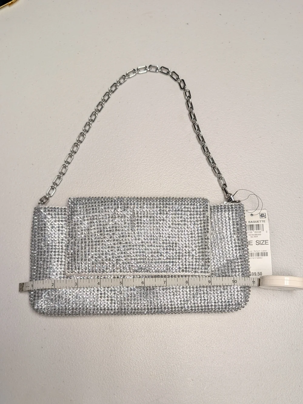 INC International Concepts Silver Crystal Rhinestone Chain Clutch